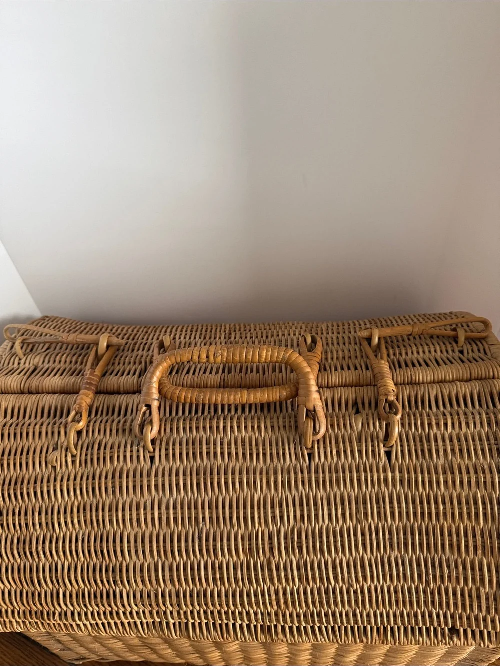 Vintage Natural Wicker Storage Basket with Handle - Tan